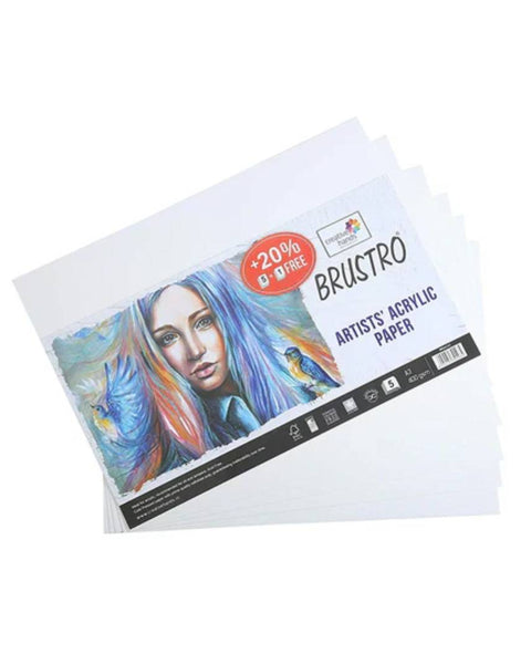 Brustro Acrylic Painting Papers Loose Sheet Pack A3, 5+1 Sheets, 400gsm