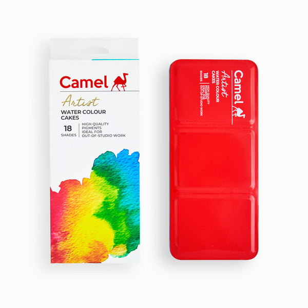 Camel Artist Water Colours Assorted box of cakes, 18 shades with Brush