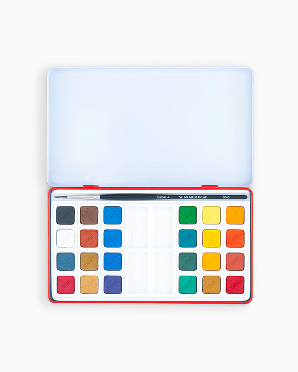 Camel Artist Water Colours Assorted box of cakes, 24 shades with Brush