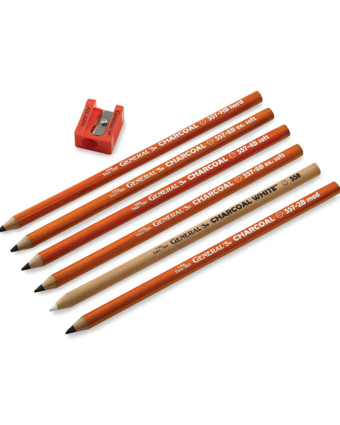 Generals Black & White Charcoal Pencils Set of 6