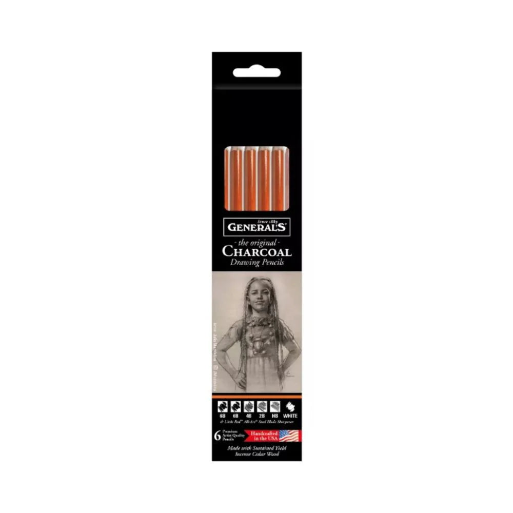 Generals Black & White Charcoal Pencils Set of 6