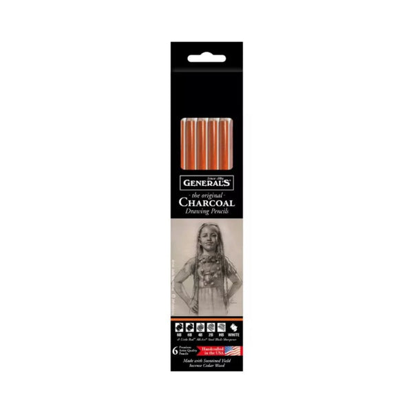 Generals Black & White Charcoal Pencils Set of 6