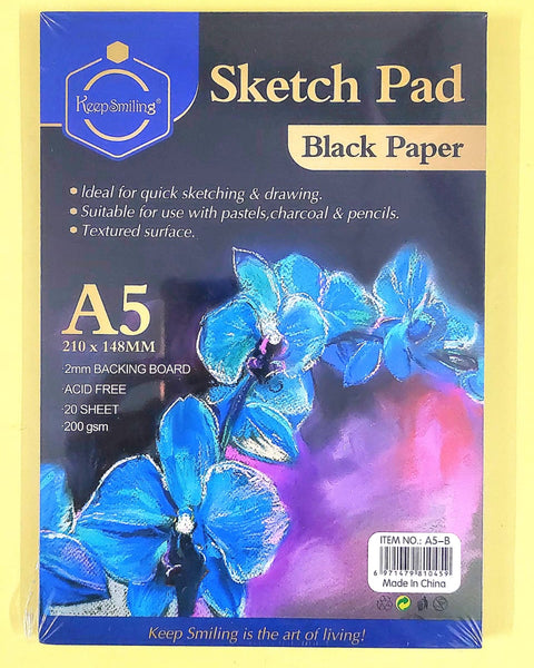 Keep Smiling Black Paper Pad A5