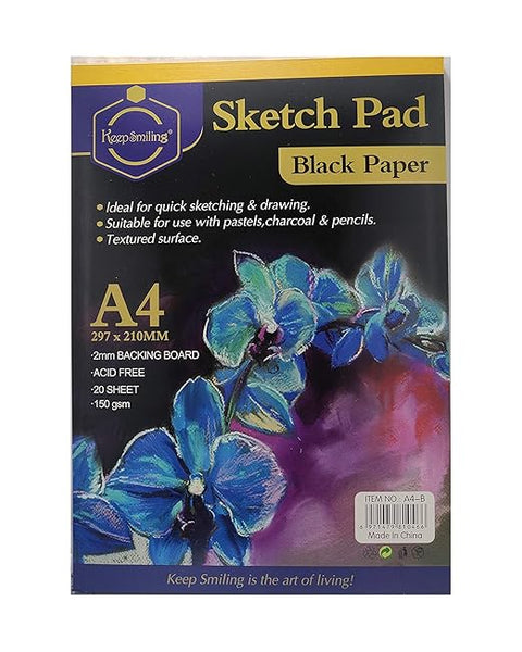 Keep Smiling Black Paper Pad Black Glued Pad A4
