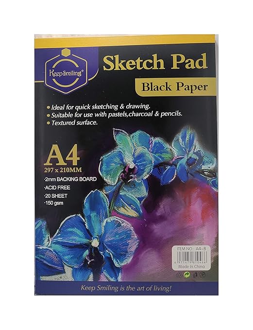 Keep Smiling Black Paper Pad Black Glued Pad A4