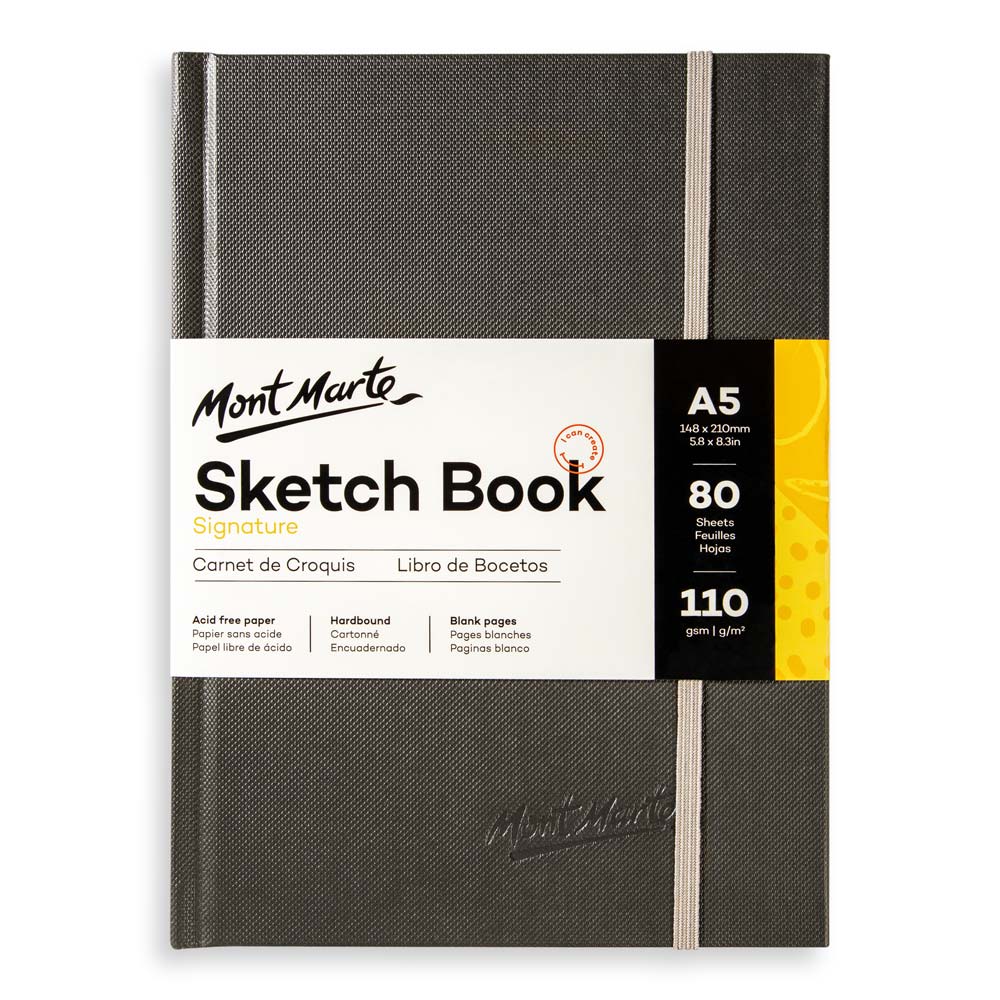 Mont Marte Sketch Book Hard Bound with Elastic Tape A5, 110GSM, 80 Sheets