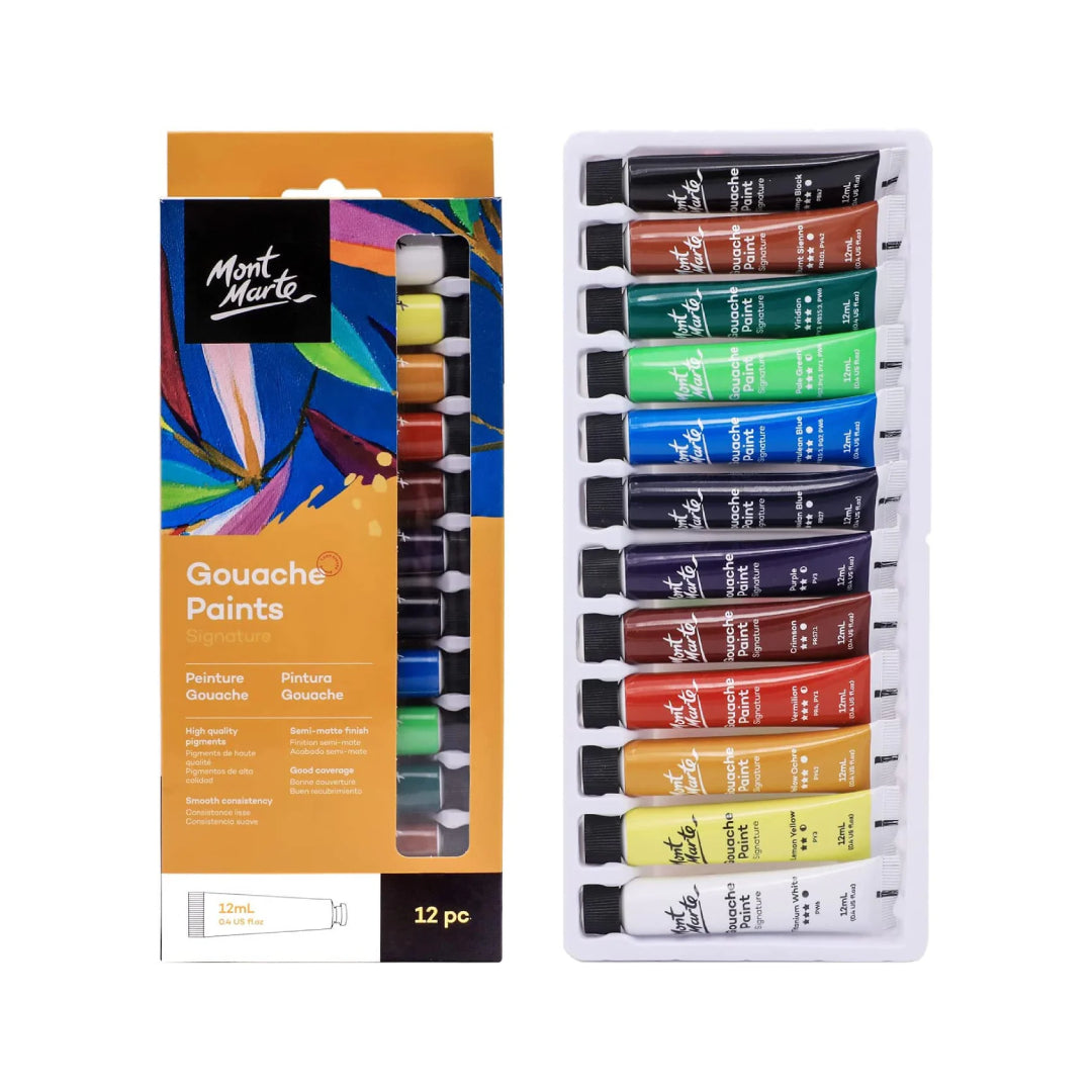 Mont Marte Gouache Colour Set Tubes 12ml Set of 12
