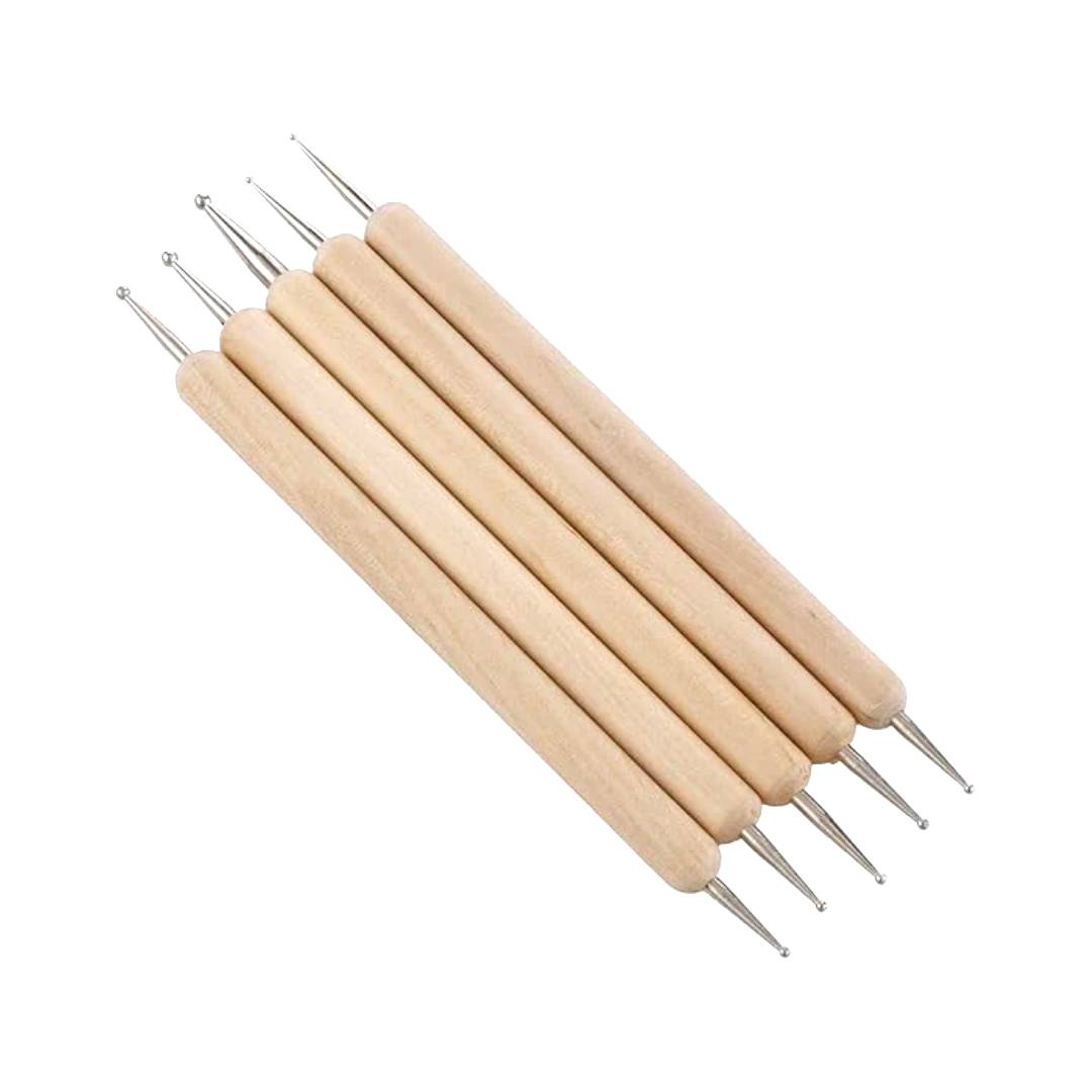 Wooden Dotting Tool Set of 5, Double Ended Steel Ball Stylus