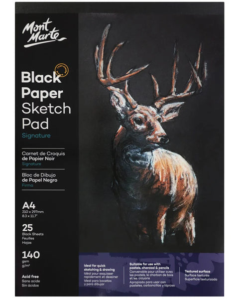 Mont Marte Sketch Book Black Glued Pad A4, 140 GSM 25 Sheets