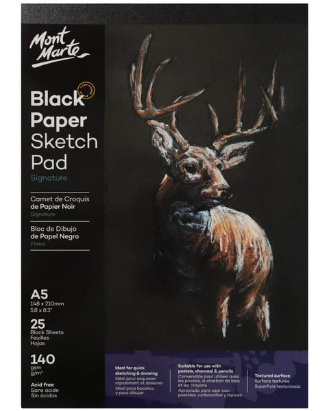 Mont Marte Sketch Book Black Glued Pad A5, 140 GSM 25 Sheets