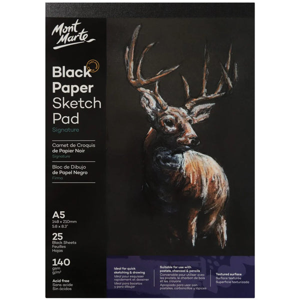 Mont Marte Sketch Book Black Glued Pad A5, 140 GSM 25 Sheets